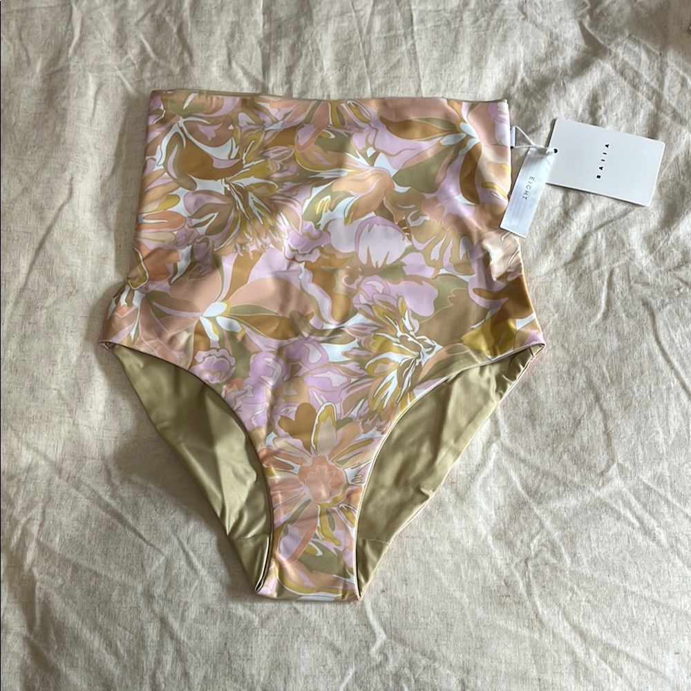 Baiia Floral/Green Reversible High-Waisted Bikini Bottom